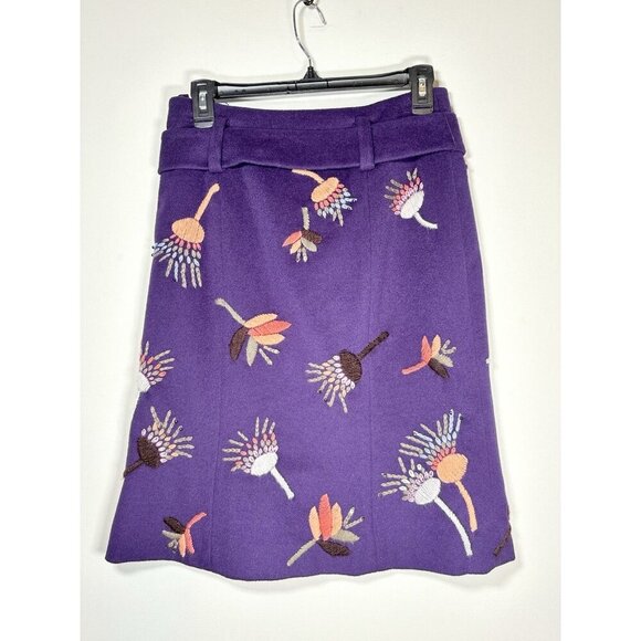 ETCETERA Wool and Cashmere Blend Embroidered Purple Skirt Cottagecore Size 4 - Picture 4 of 6